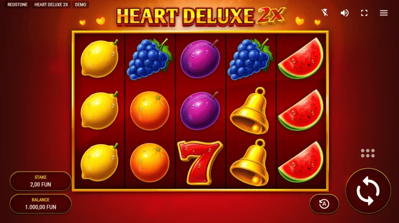Heart Deluxe 2x - game screen with 5x3 reels